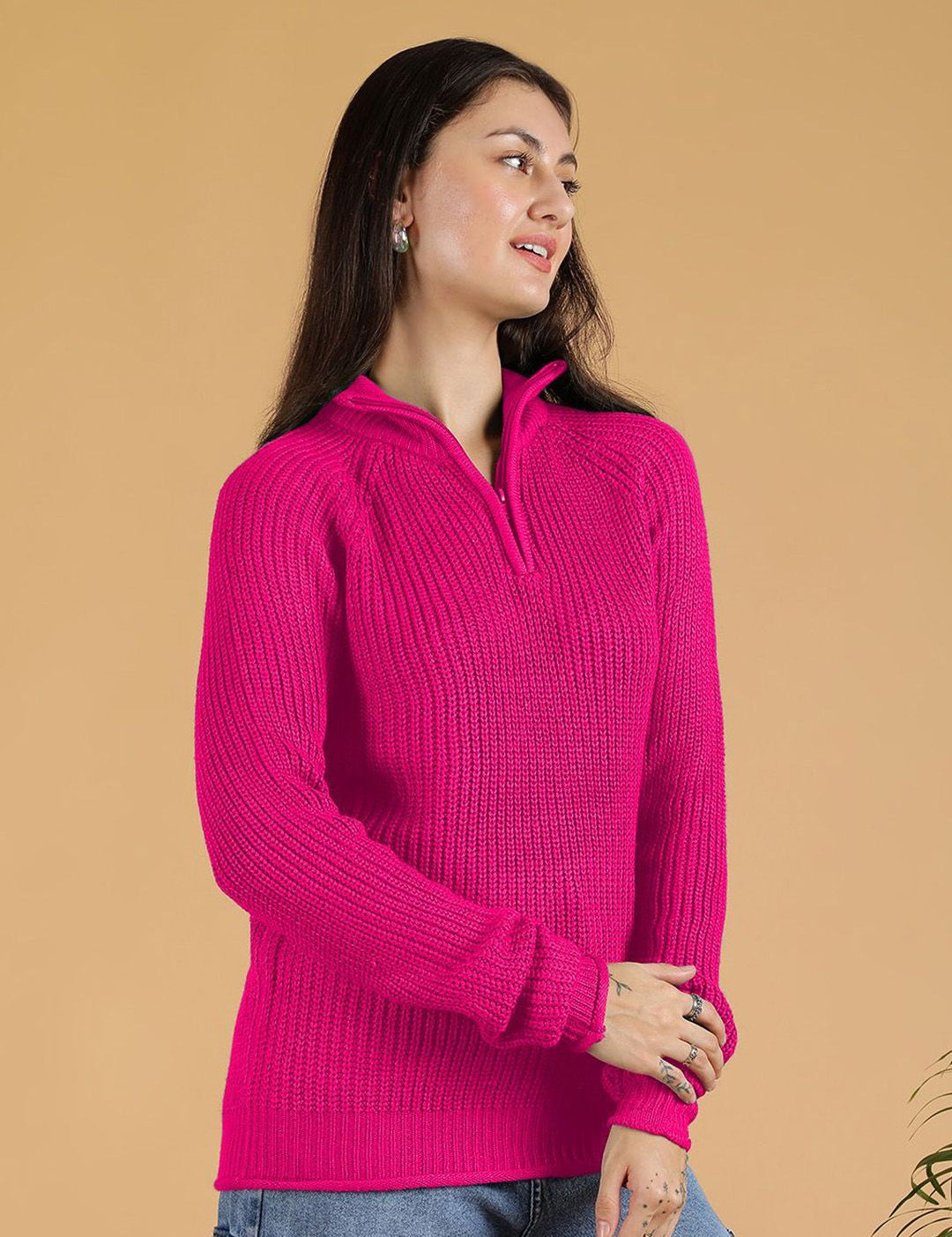 Kotty Women Mock Collar Ribbed Pullover Sweaters