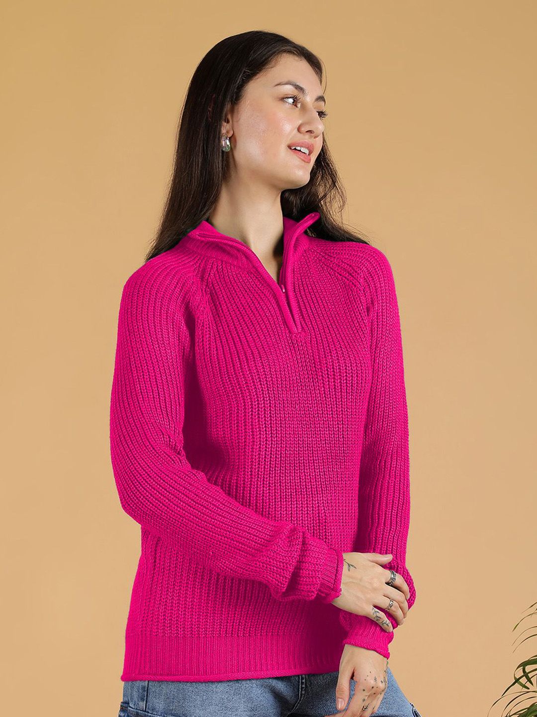 Kotty Women Mock Collar Ribbed Pullover Sweaters