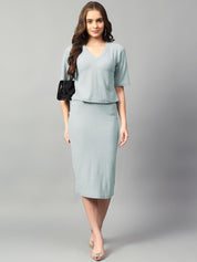 Kotty Green V-Neck Short Sleeves Top With Skirt 