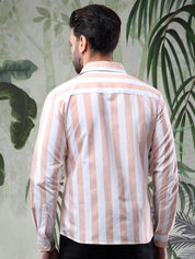 Kotty Men Spread Collar Vertical Striped Casual Shirt