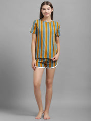 Kotty Women Striped Mid-Rise Cotton Lounge Shorts