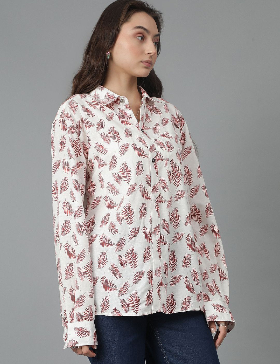 Kotty Women Spread Collar Floral Printed Cotton Oversized Casual Shirt