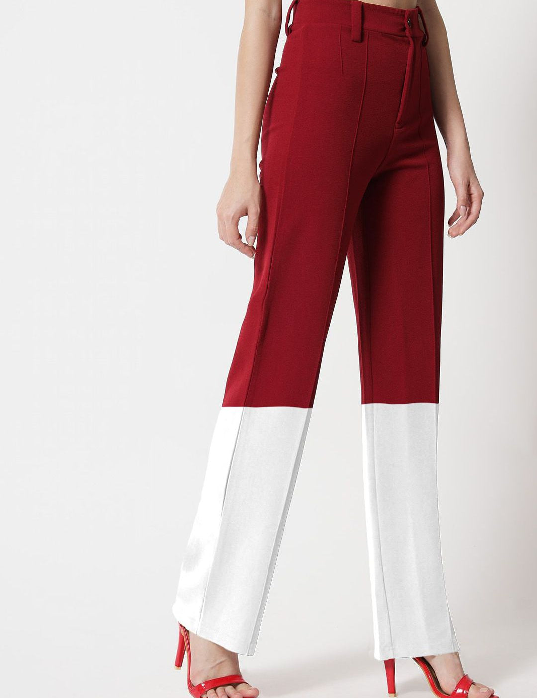 Kotty Women Colourblocked Relaxed Straight Leg Straight Fit High-Rise Easy Wash Trousers
