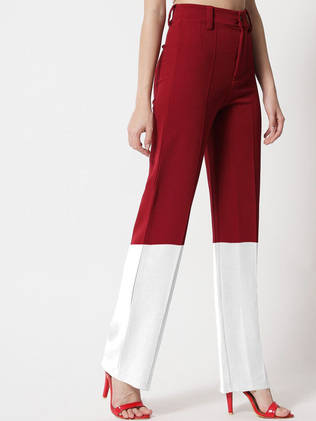 Kotty Women Colourblocked Relaxed Straight Leg Straight Fit High-Rise Easy Wash Trousers
