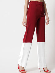 Kotty Women Colourblocked Relaxed Straight Leg Straight Fit High-Rise Easy Wash Trousers