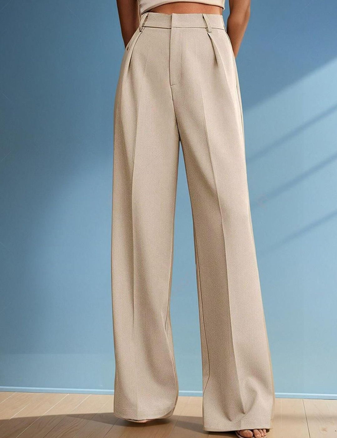 Kotty Women Cotton Straight Fit High-Rise Easy Wash Pleated Trousers