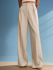 Kotty Women Cotton Straight Fit High-Rise Easy Wash Pleated Trousers