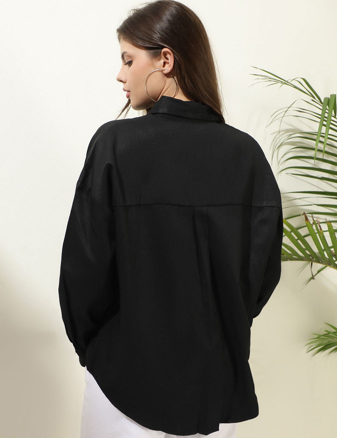 Kotty Women Comfort Spread Collar Solid Cotton Oversized Casual Shirt