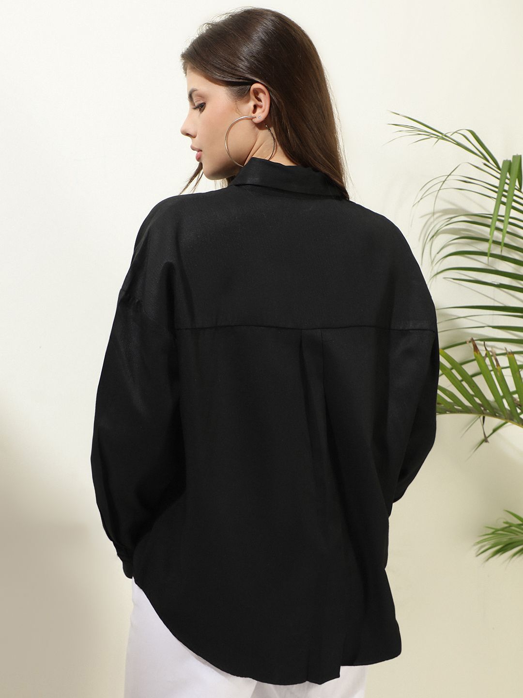 Kotty Women Comfort Spread Collar Solid Cotton Oversized Casual Shirt