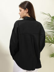 Kotty Women Comfort Spread Collar Solid Cotton Oversized Casual Shirt