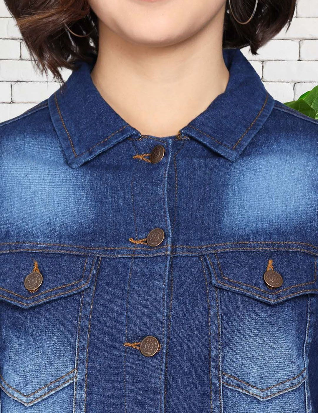 Kotty Women Spread Collar Solid Denim Jacket