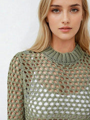 Kotty Women Long Sleeves Round Neck Crop Pullover Sweater