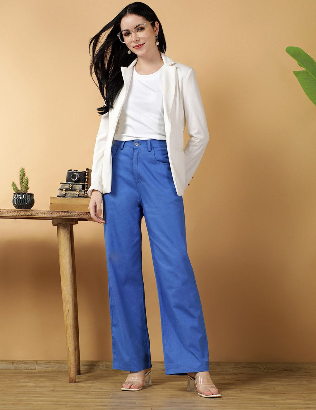 Kotty Women Relaxed Straight Leg High-Rise Loose Fit Parallel Trousers