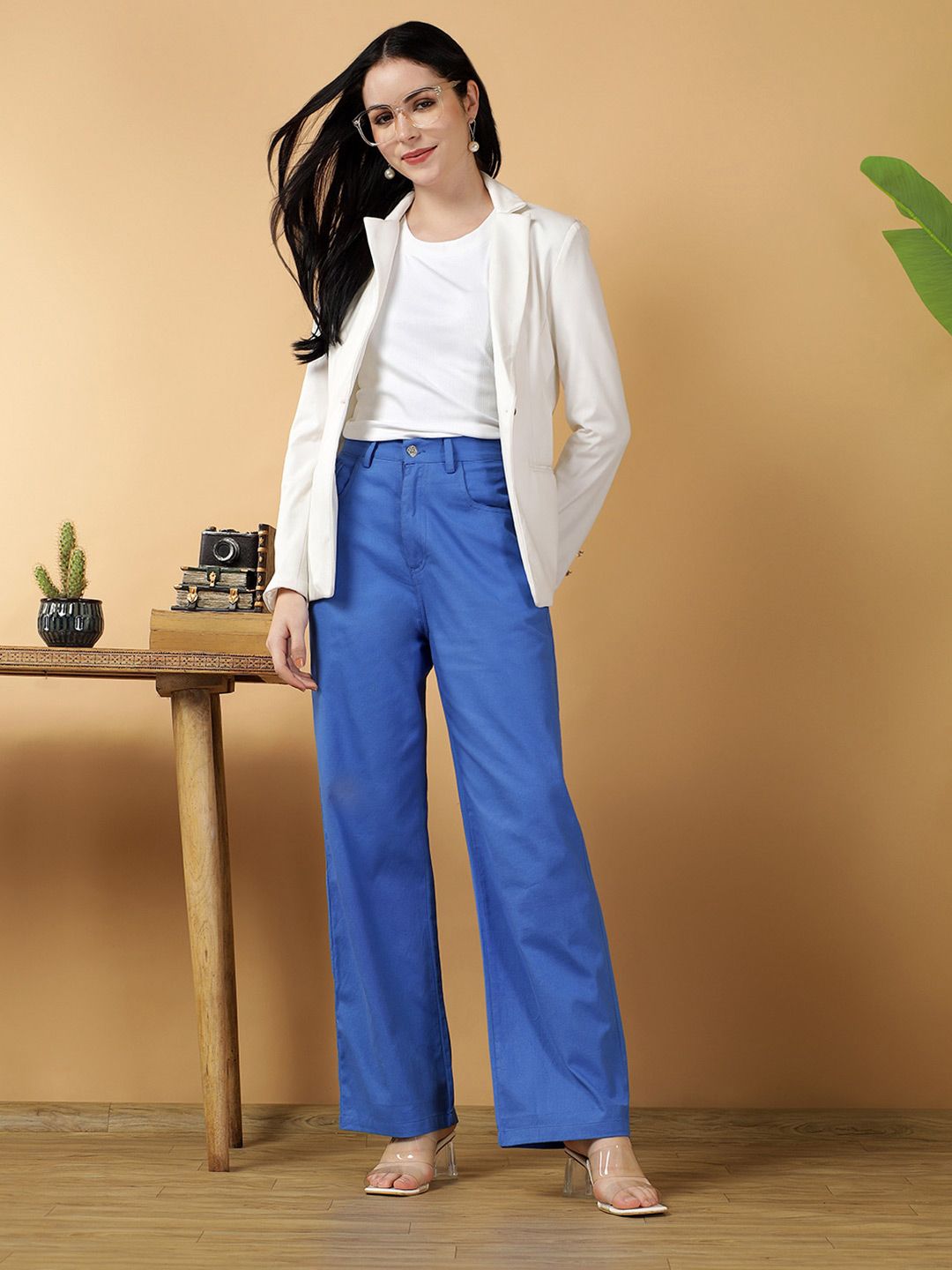 Kotty Women Relaxed Straight Leg High-Rise Loose Fit Parallel Trousers