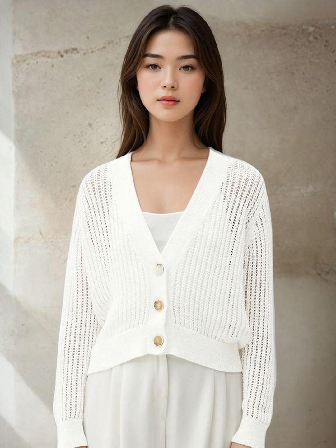 Kotty Women Open Knit Crop Cardigan