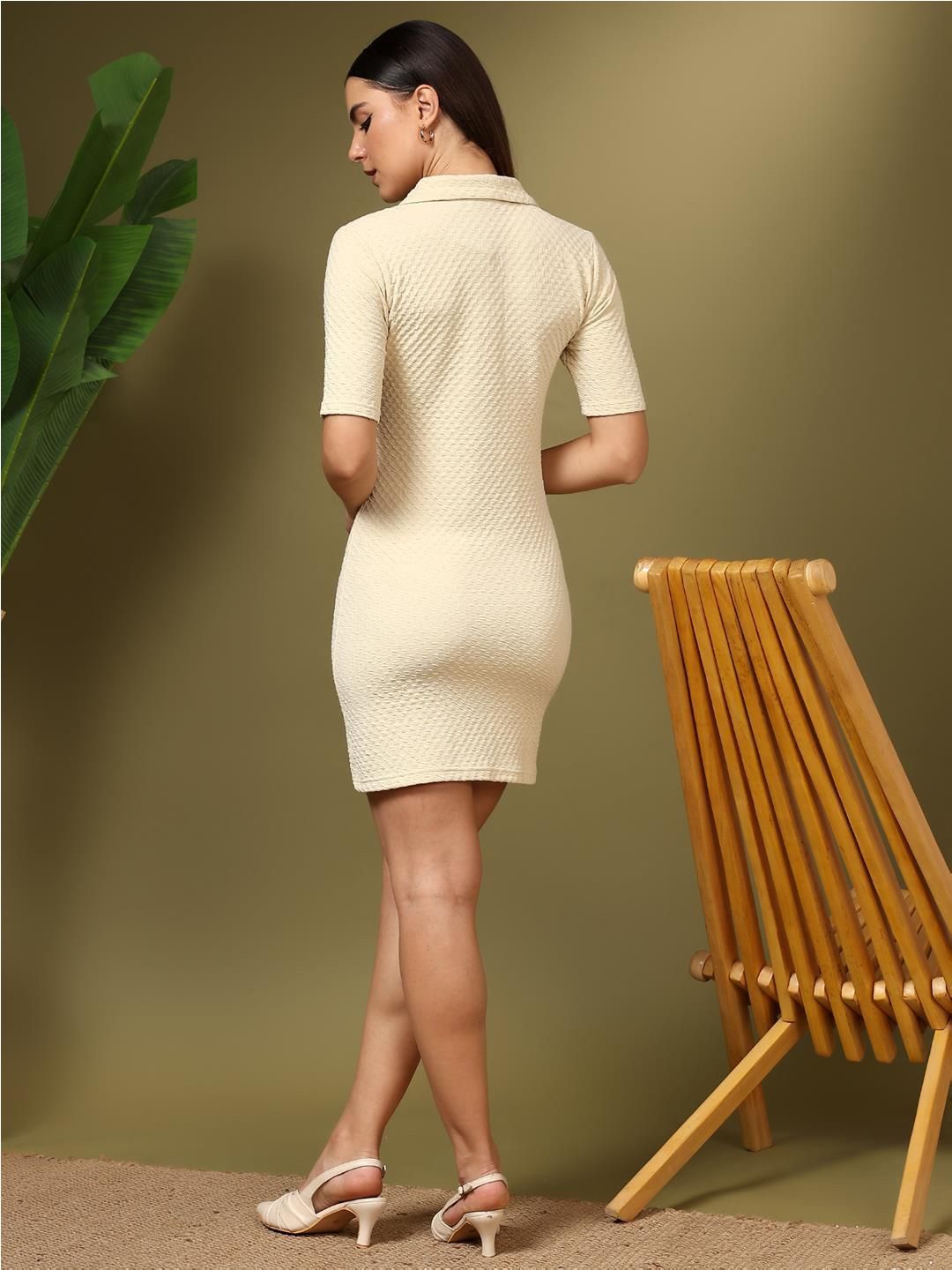 Kotty Women Self Design Shirt Collar Bodycon Mini Dress