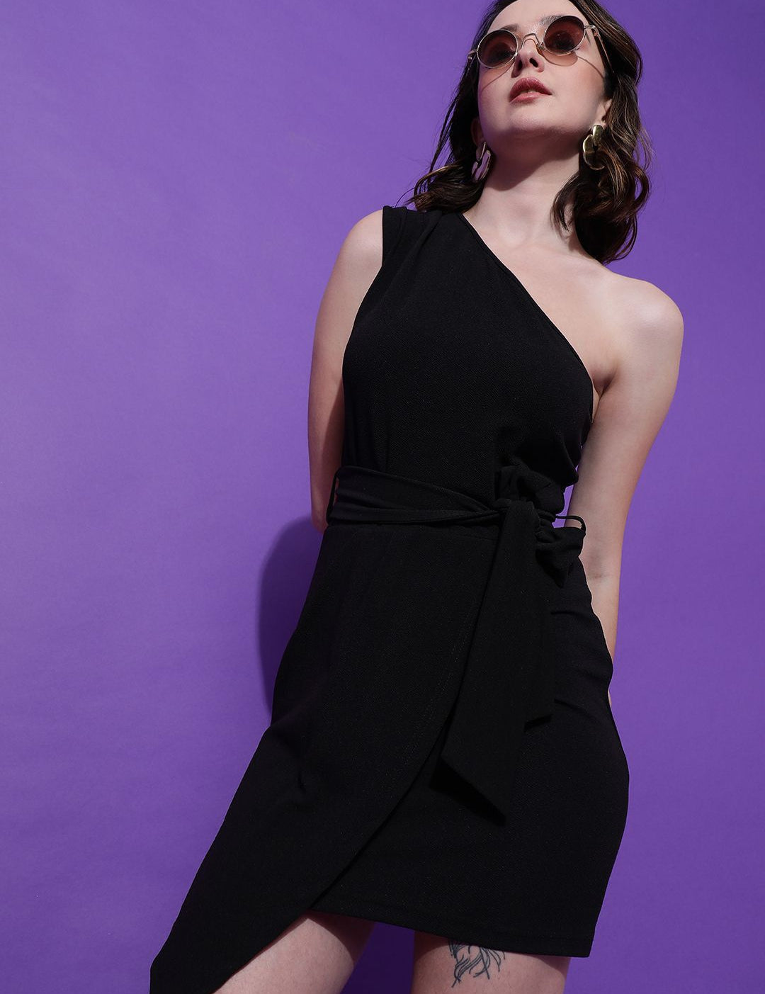 Kotty Women Solid One Shoulder Sheath Mini Dress