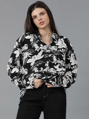 Kotty Women Spread Collar Floral Printed Cotton Oversized Casual Shirt