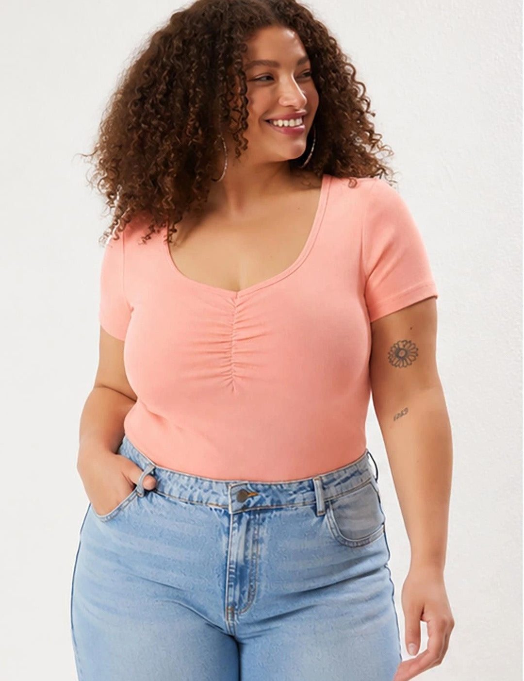 Kotty Women's Dusty Peach Scoop Neck Short Sleeve Top | Casual Everyday Wear