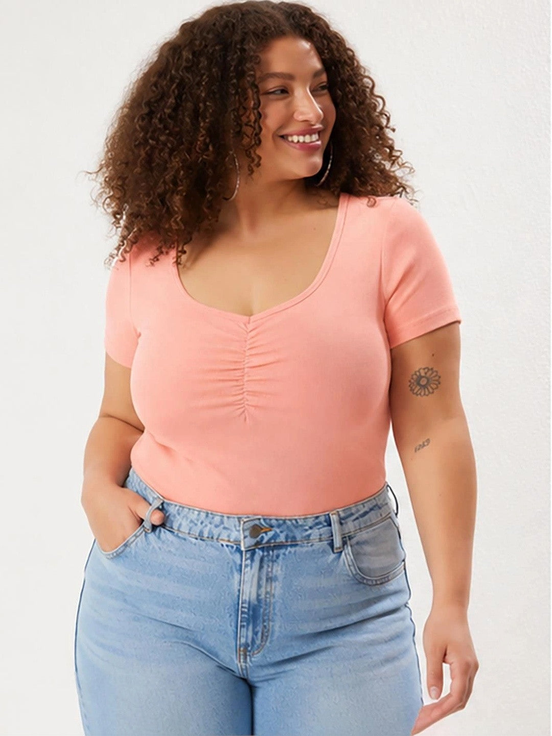 Kotty Women's Dusty Peach Scoop Neck Short Sleeve Top | Casual Everyday Wear