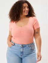 Kotty Women's Dusty Peach Scoop Neck Short Sleeve Top | Casual Everyday Wear
