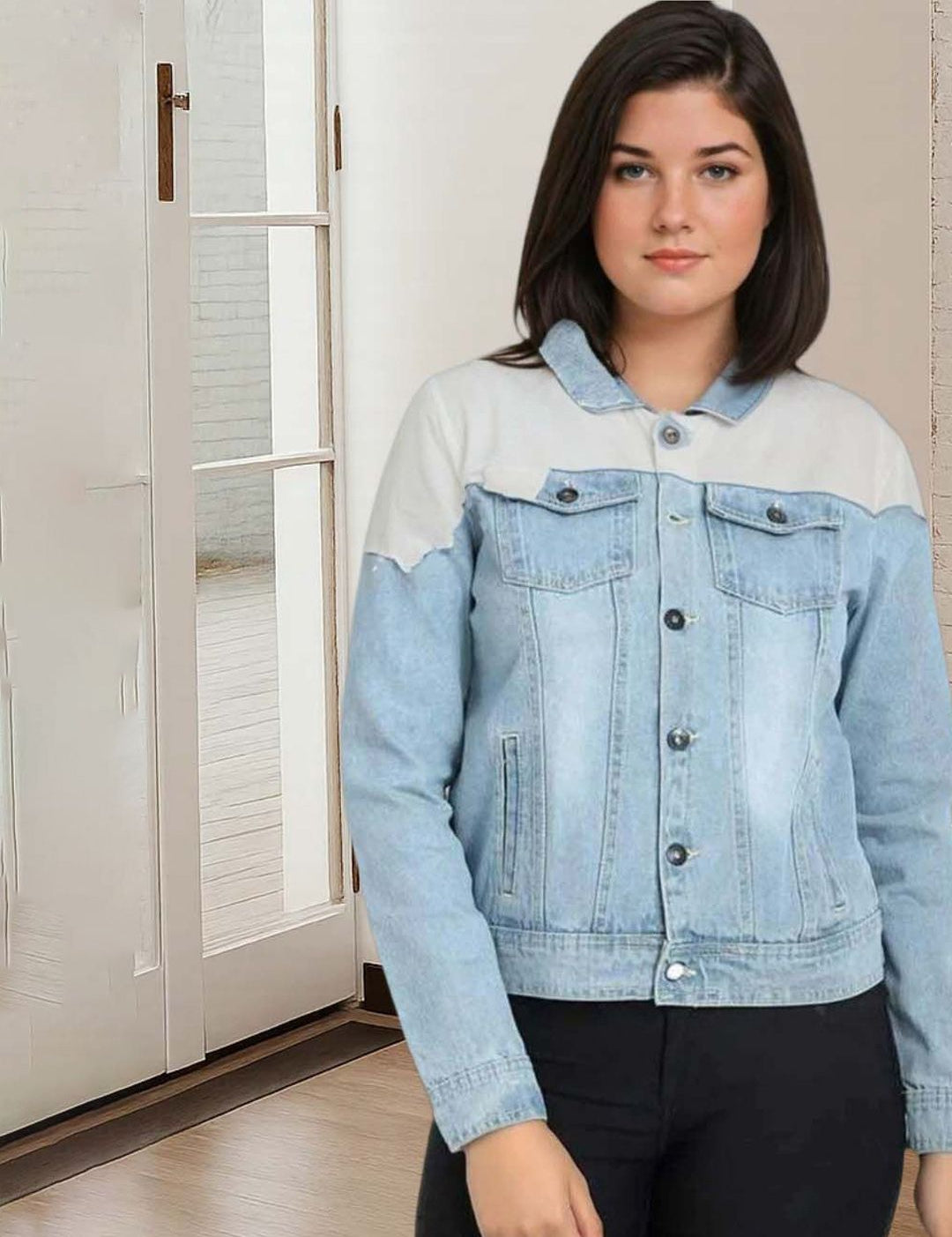 Kotty Women Spread Collar Solid Denim Jacket