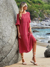 Kotty Women's Red Polka Dot Printed Midi Beach Dress