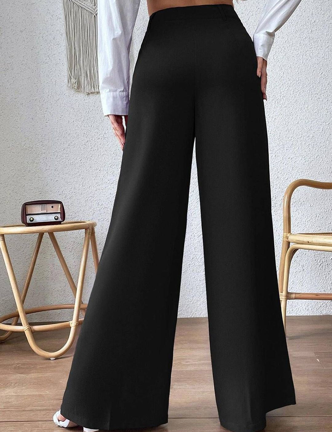 KOTTY Basics Women Relaxed Straight Leg High-Rise Easy Wash Trousers