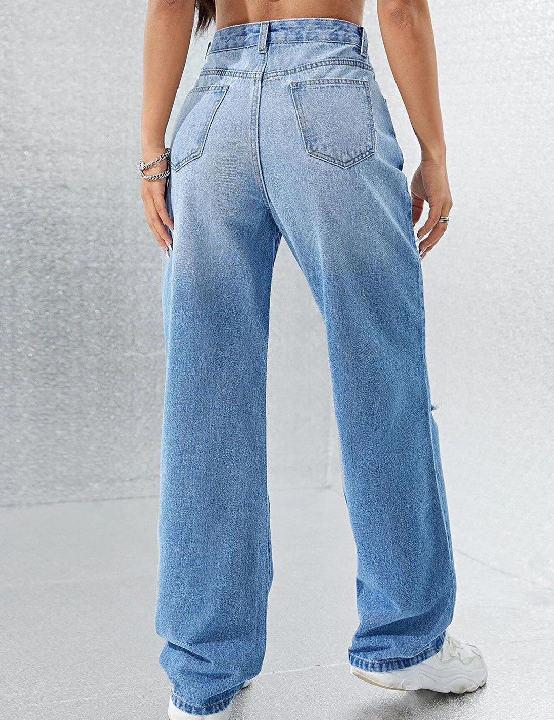 Kotty Women Cotton Straight Fit High-Rise Slash Knee Stretchable Casual Jeans