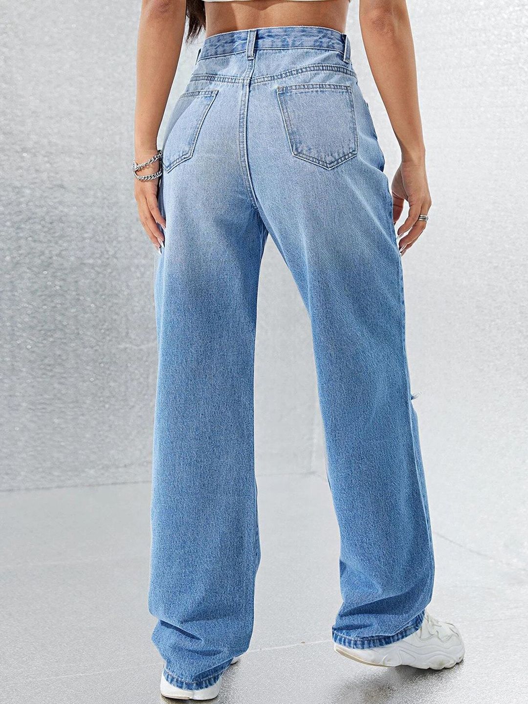 Kotty Women Cotton Straight Fit High-Rise Slash Knee Stretchable Casual Jeans