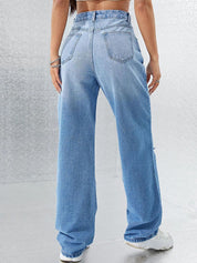 Kotty Women Cotton Straight Fit High-Rise Slash Knee Stretchable Casual Jeans