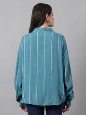 Kotty Women Comfort Spread Collar Vertical Striped Cotton Oversized Casual Shirt