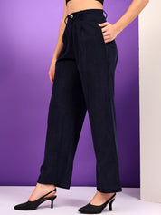 Kotty Women Relaxed Straight Leg Straight Fit High-Rise Corduroy Pleated Trousers