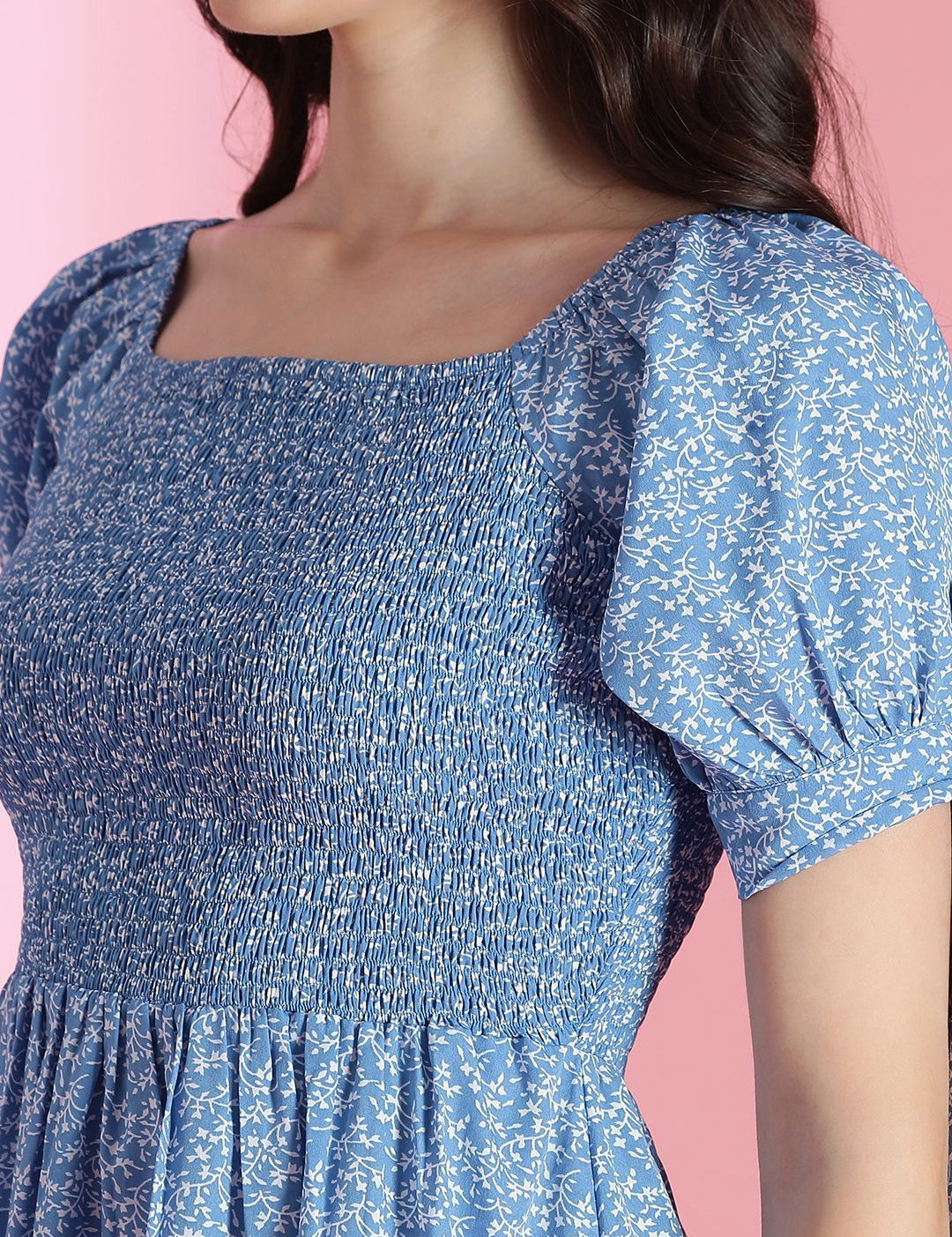 Kotty Women Floral Printed Puff Sleeve Fit & Flare Dress