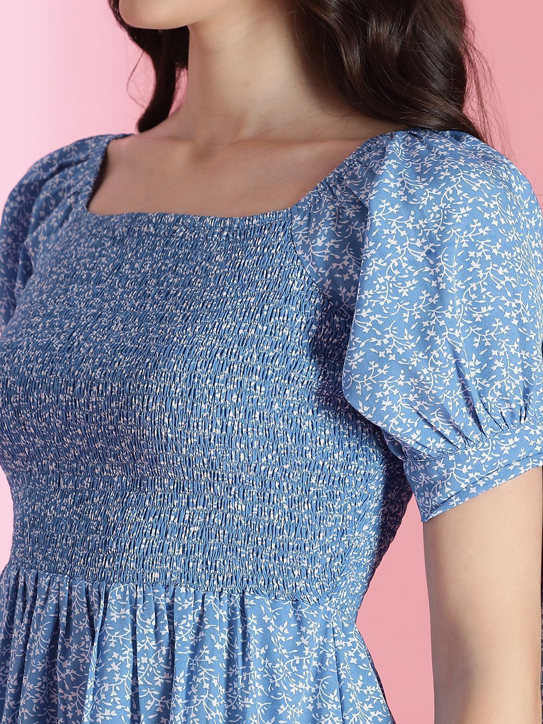 Kotty Women Floral Printed Puff Sleeve Fit & Flare Dress