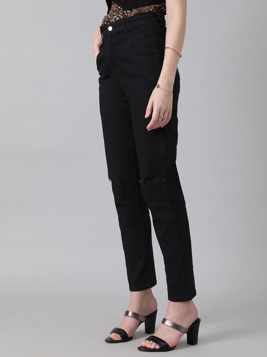 Kotty Women Slim Fit High-Rise Slash Knee Stretchable Jeans