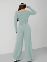 Kotty Round Neck Crop Top With Wide-Leg Trousers 