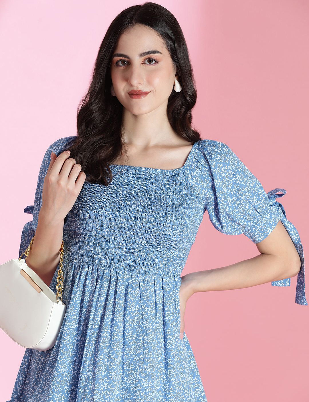 Kotty Women Floral Printed Puff Sleeve Fit & Flare Dress