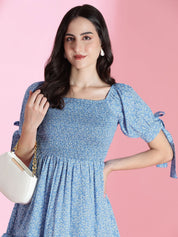 Kotty Women Floral Printed Puff Sleeve Fit & Flare Dress