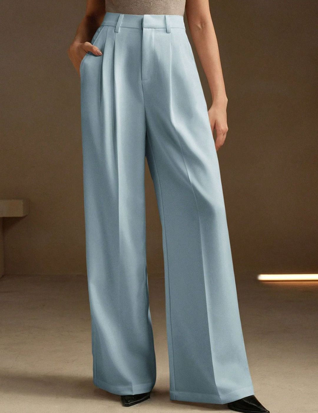 Kotty Women Relaxed Straight Leg High-Rise Pleated Wide Leg Trousers
