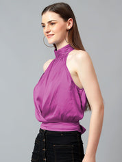 Kotty Women Solid Halter Neck Satin Top