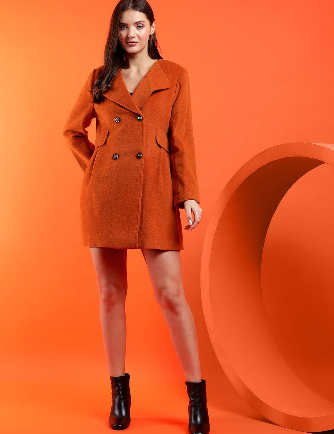 Kotty Notched Lapel Collar Long Sleeves Longline Overcoat