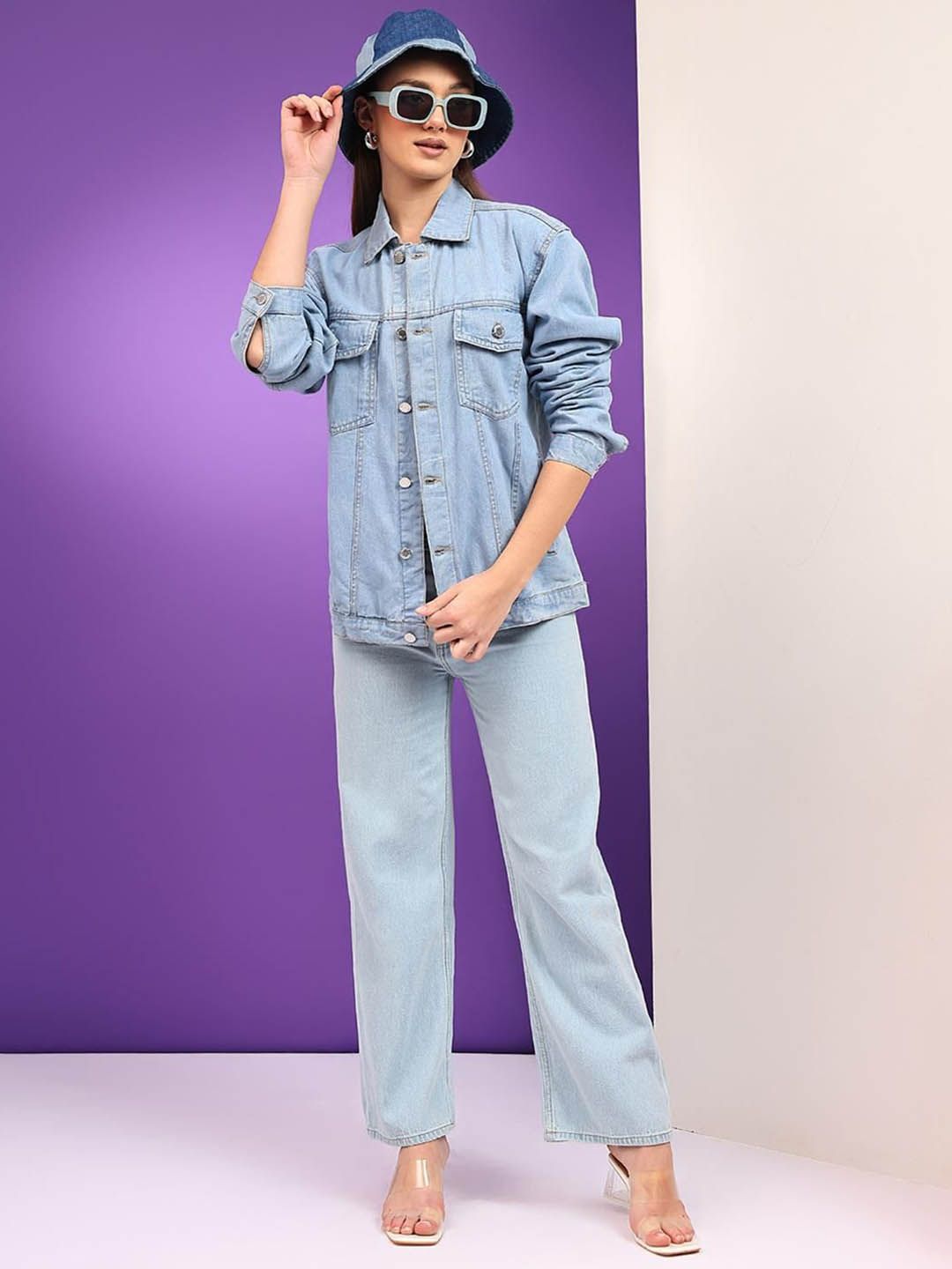 Kotty Women Spread Collar Solid Casual Denim Jacket