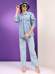 Kotty Women Spread Collar Solid Casual Denim Jacket
