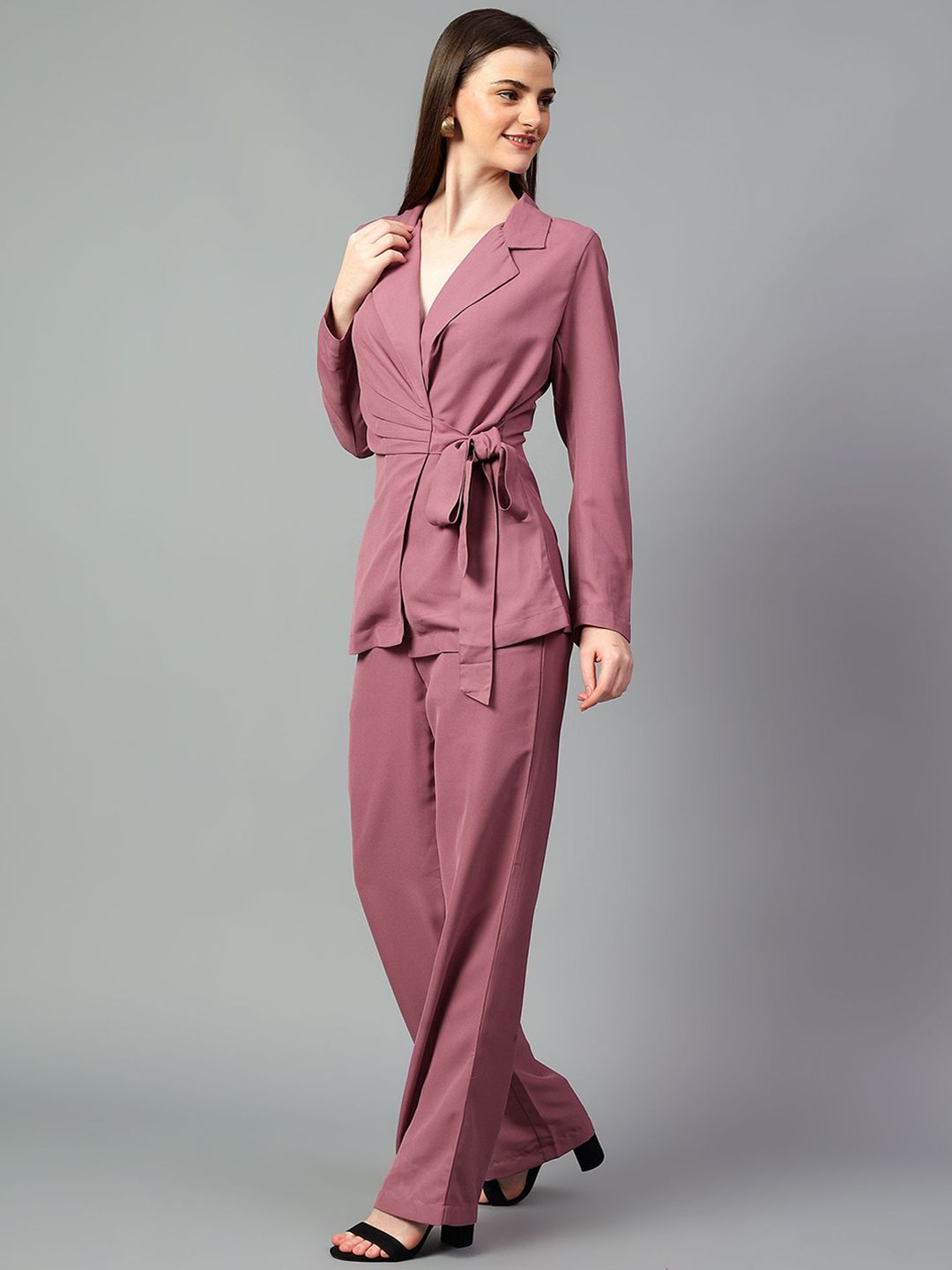 Kotty Purple V-Neck Long Sleeves Coat & Trouser