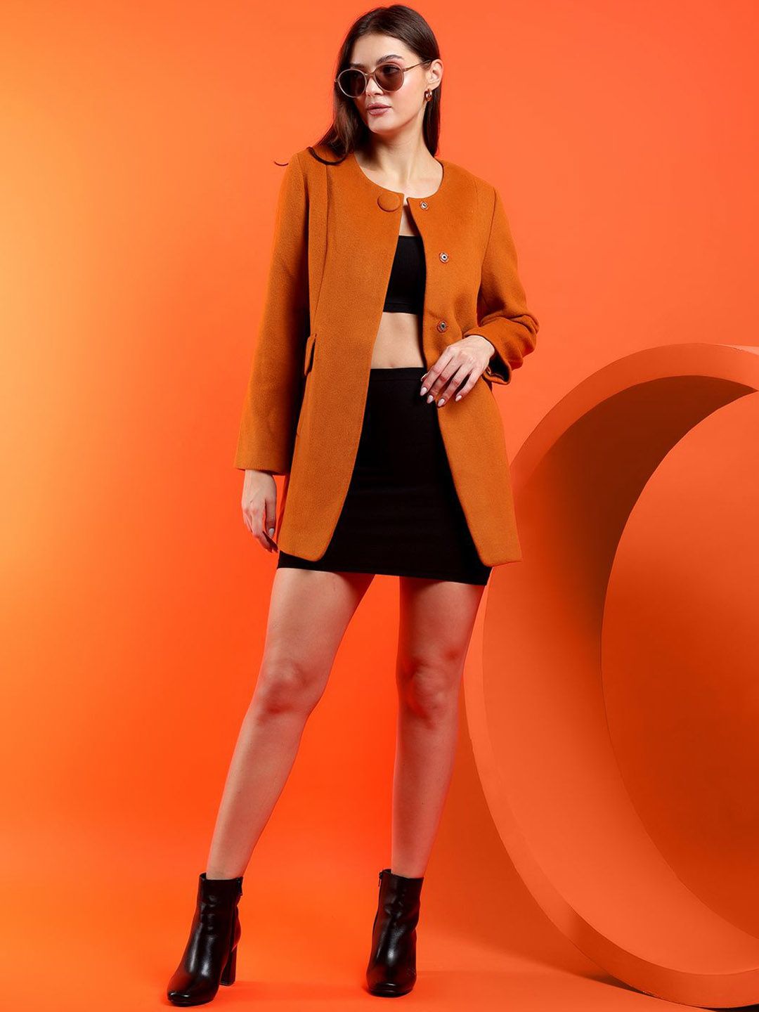 Kotty Band Collar Long Sleeves Overcoat