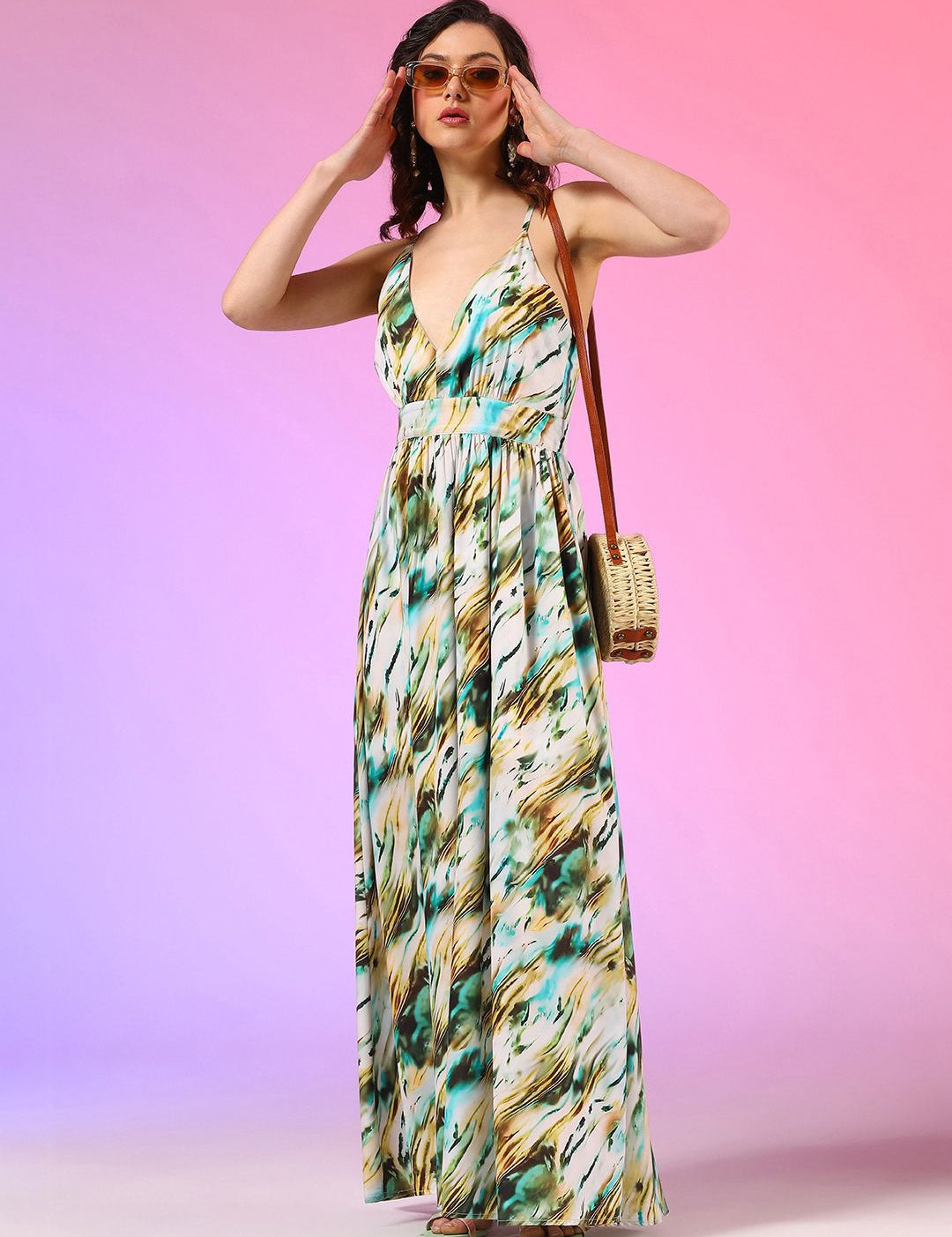 Kotty Women Abstract Printed Sleeveless Maxi Dress
