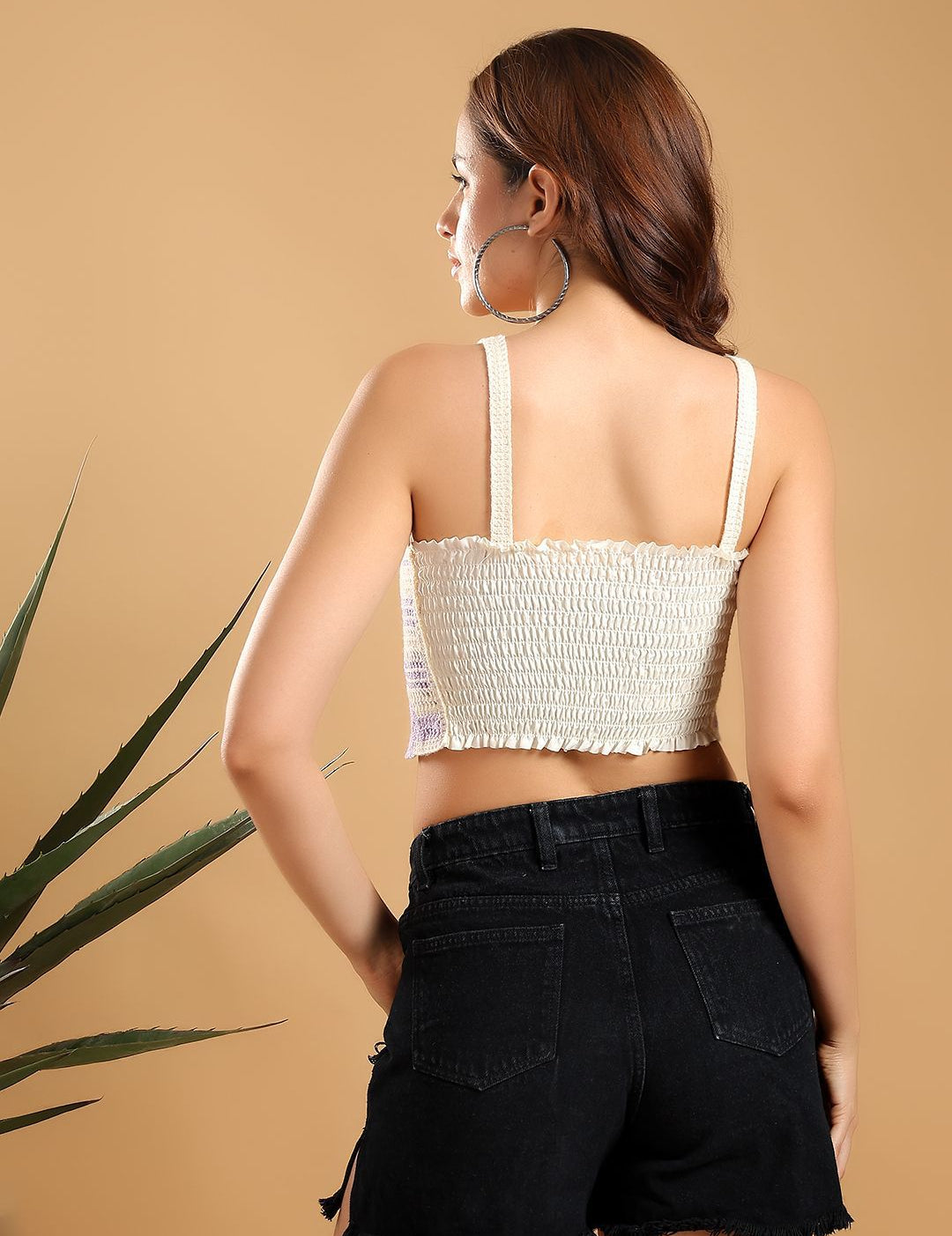 Kotty Women Embellished Cotton Crochet Sleeveless Crop Top