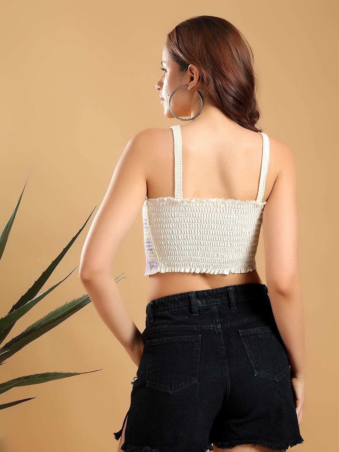 Kotty Women Embellished Cotton Crochet Sleeveless Crop Top