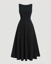 KOTTY Black Sleeveless Boat Neck A-Line Midi Flare Dress